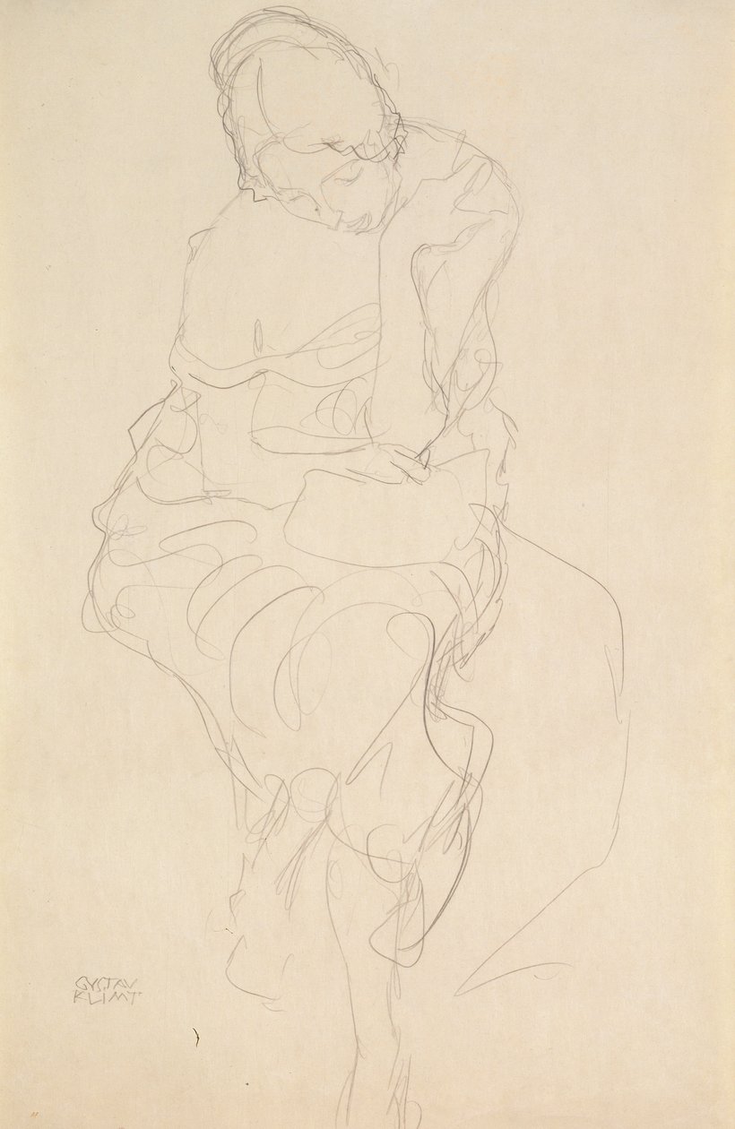 Bir taburede oturan kişinin önden görünümü by Gustav Klimt