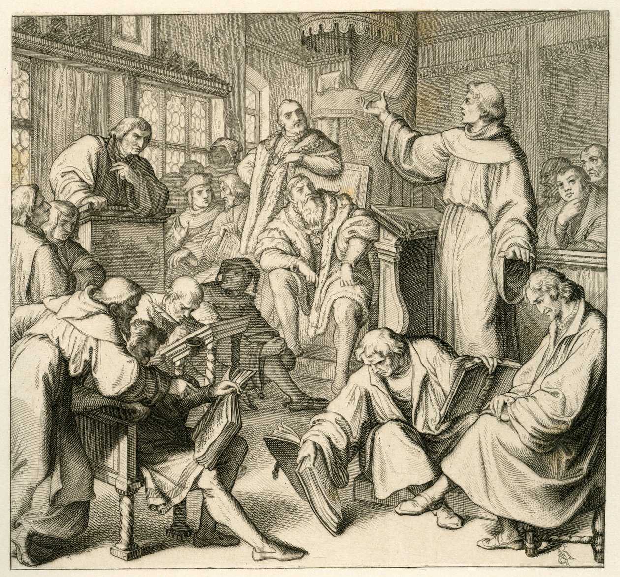 Martin Luther, Dr. Johannes Eck (Johann Maier von Eck) (1486-1543), Luther'in yanında Philipp Melanchthon (1497-1560) ve Karlstadt (Andreas Rudolf Bodenstein von Karlstadt) by Gustav Ferdinand Leopold Konig