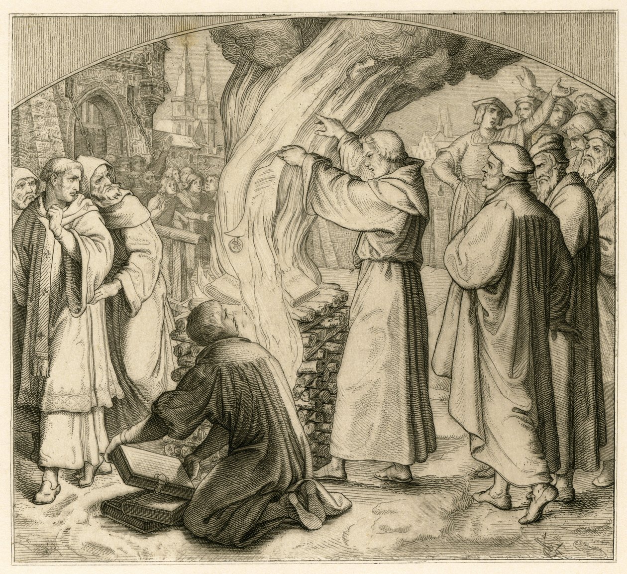 Martin Luther aforoz boğasını yakıyor by Gustav Ferdinand Leopold Konig