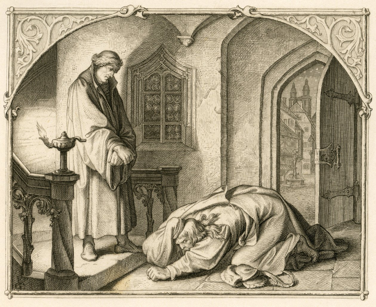 Martin Luther, soyguncu Hans Kohlhase (1500-1540) ile birlikte by Gustav Ferdinand Leopold Konig