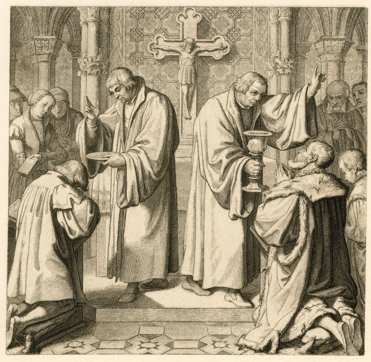 Komünyon, Luther seçmen Johann Friedrich'e (Jean Frederic I de Saxe) verir. by Gustav Ferdinand Leopold Konig