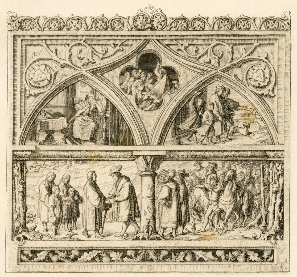 Martin Luther'in Kont Mansfeld'e yolculuğu (Mansfeld-Vorderort'lu VI. görüntü aşağı : Luther ve sayım by Gustav Ferdinand Leopold Konig