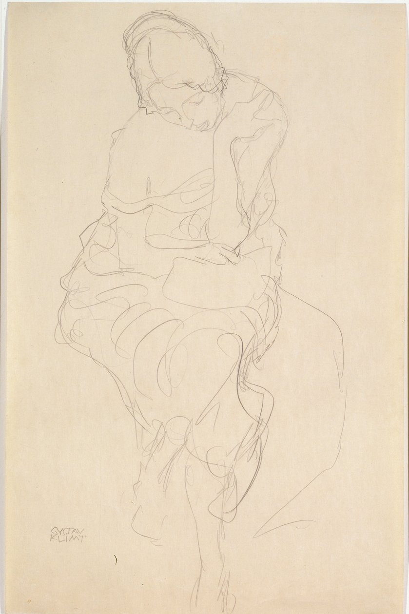 Bir taburede oturan kişinin önden görünümü by Gustav Klimt