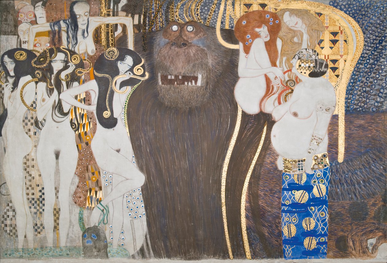 Beethoven Frizi: Düşman güçler - panel 1, ön duvar by Gustav Klimt