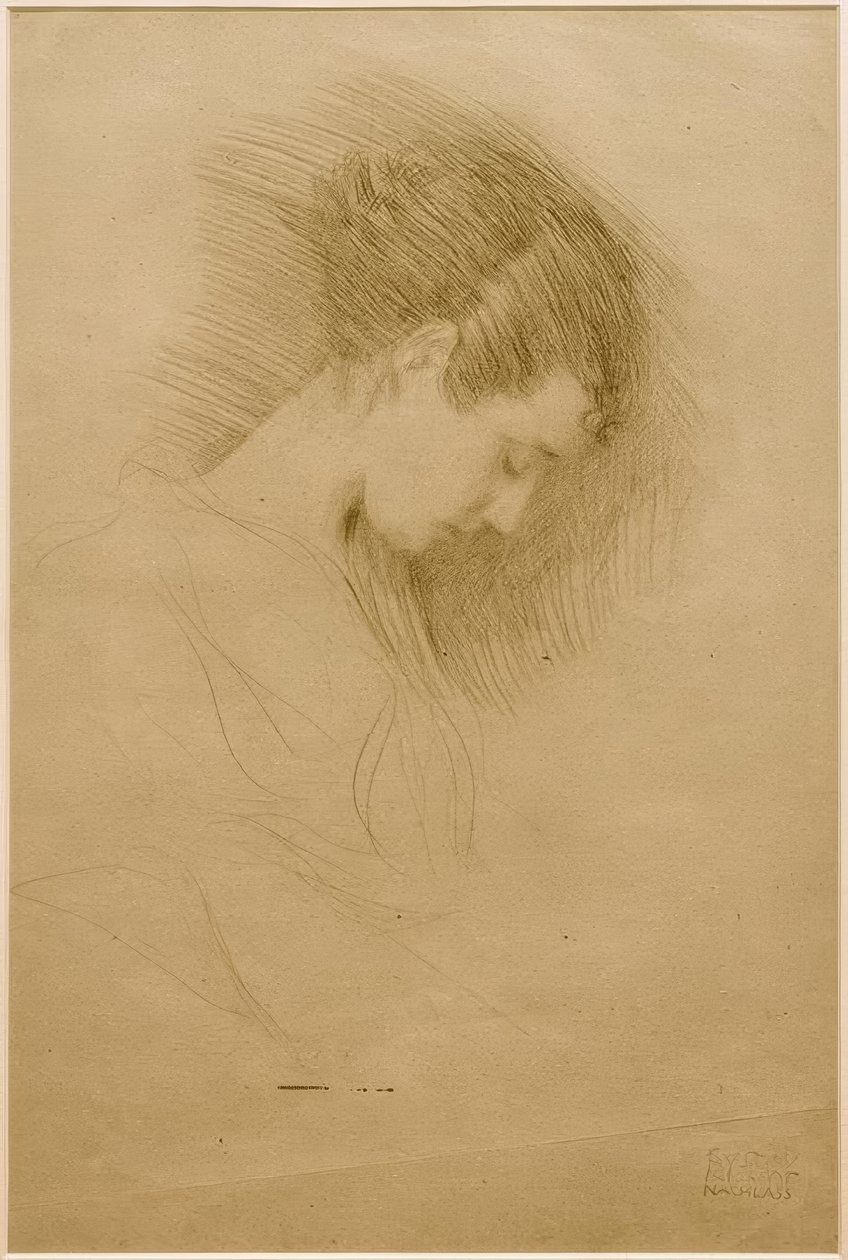 Başı sağa eğik bir kızın yarım boy portresi by Gustav Klimt