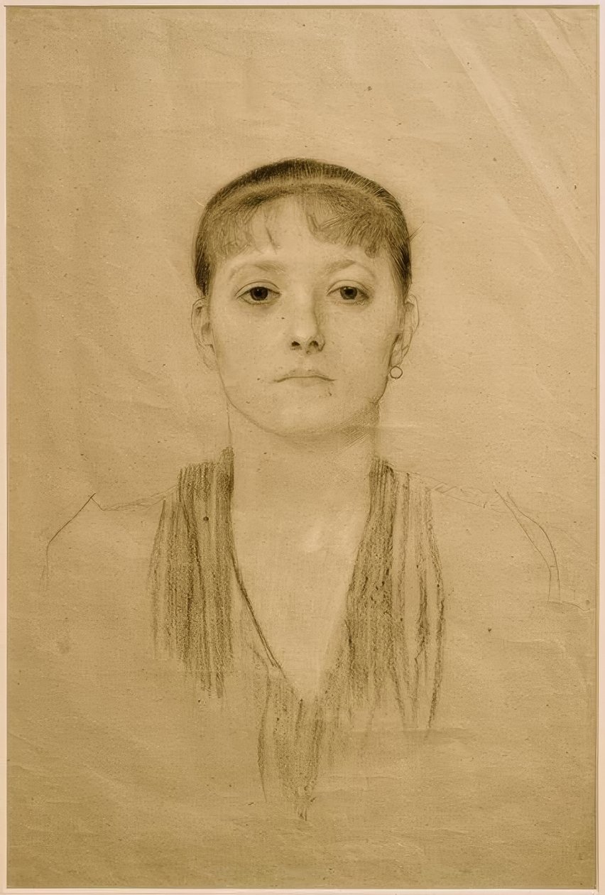 Önden bir kızın yarım boy portresi by Gustav Klimt