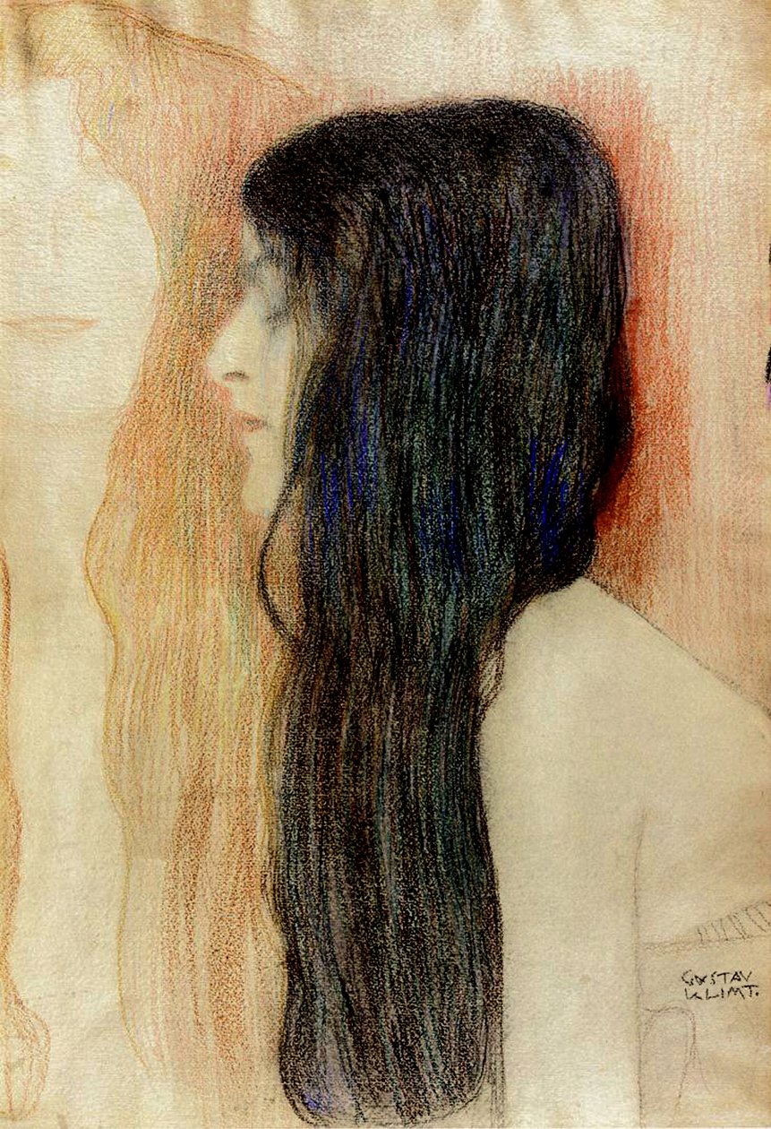 Uzun Saçlı Kız, 1898-99 (kağıt üzerinde pastel) by Gustav Klimt