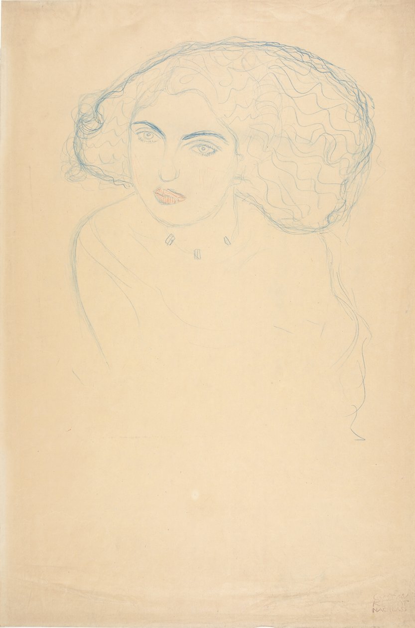 Kadın Başı, 1916 dolayları (kağıt üzerine renkli kalem) by Gustav Klimt
