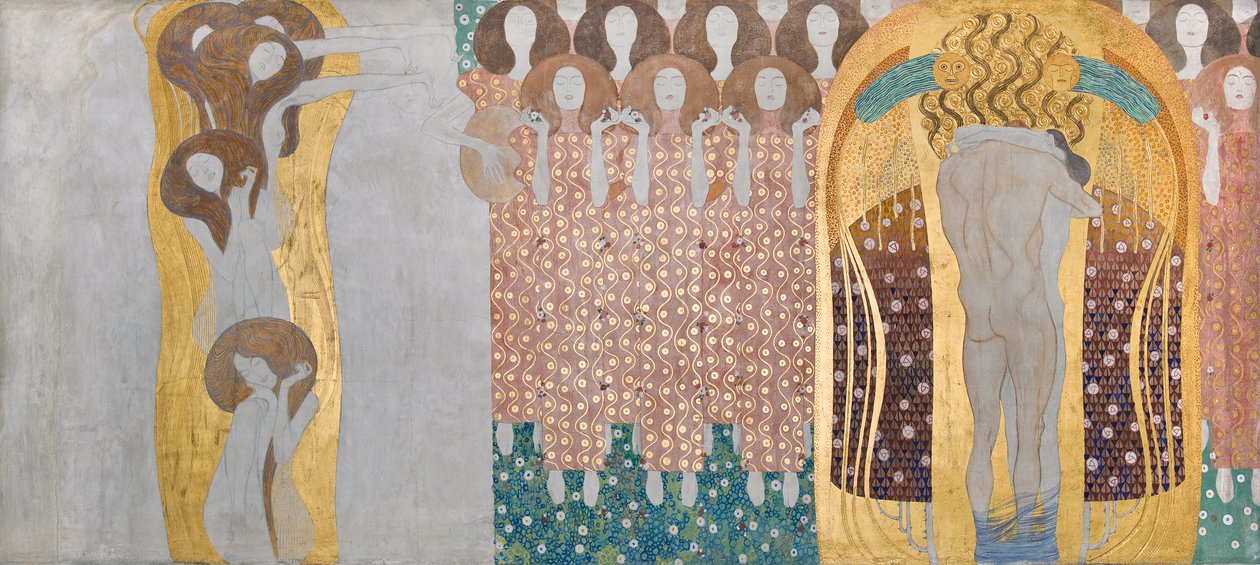 İşte Tüm Dünyaya Bir Öpücük!, Beethoven Frizinden detay by Gustav Klimt