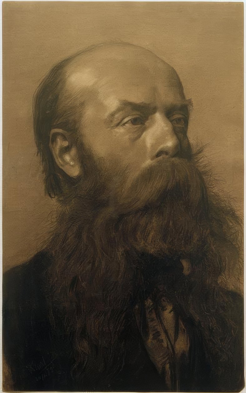 Sağdaki dörtte üç profilde sakallı adamın kafası by Gustav Klimt