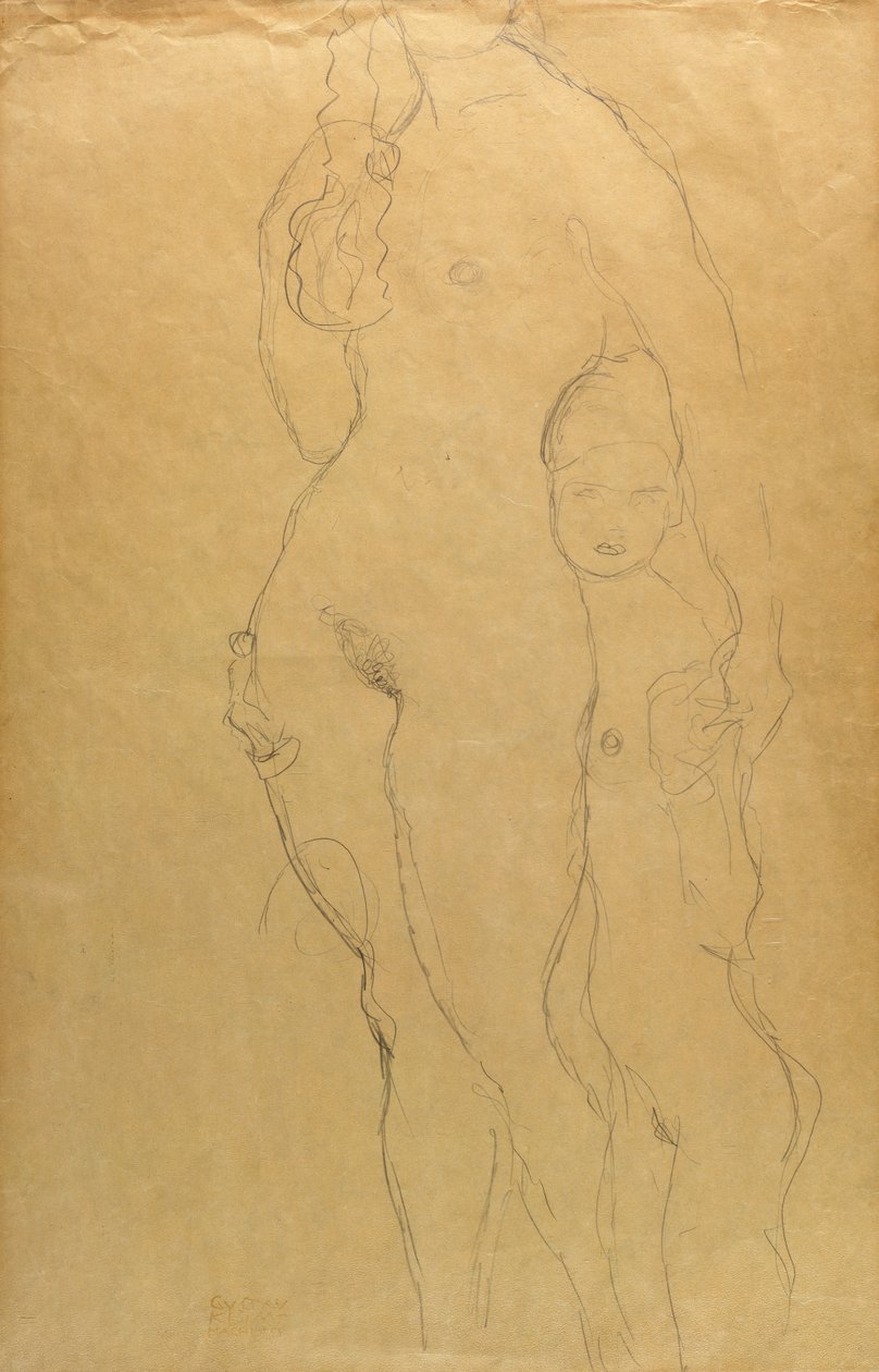 Anne ve kızı (kağıt üzerine kalem) by Gustav Klimt