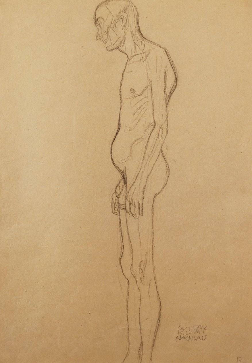Çıplak Erkekler; soldaki çıplak adam, by Gustav Klimt