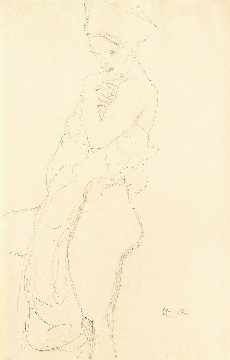 Çıplak Ayakta solda, vücuda havlu tutarak, 1917 by Gustav Klimt