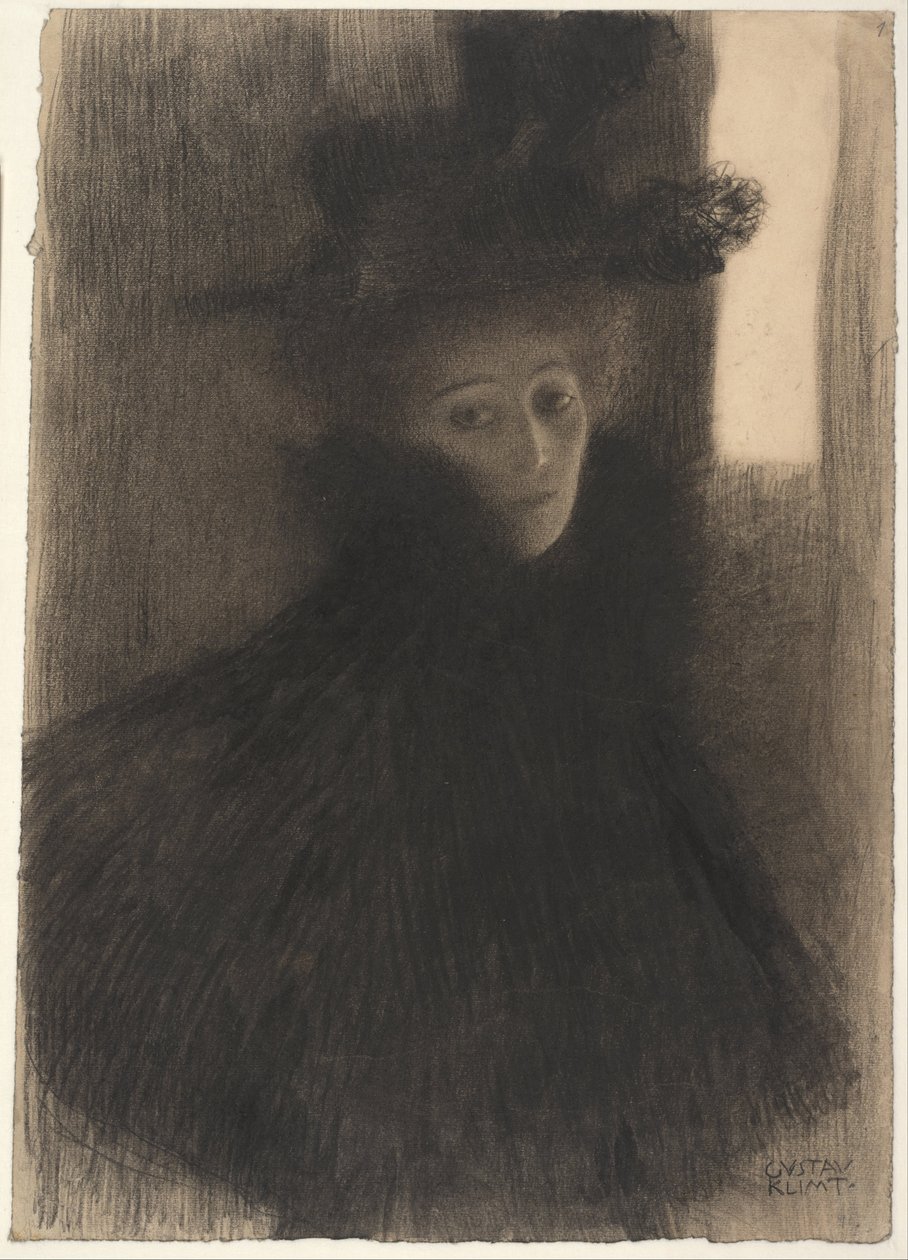 Pelerinli ve Şapkalı Bir Kadının Portresi by Gustav Klimt