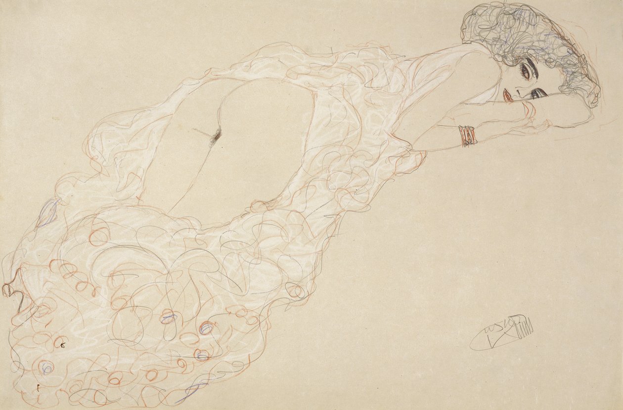 Çıplak Uzanmış, Karnına Yatmış ve Yüzü Sağa Bakmış, 1910 by Gustav Klimt