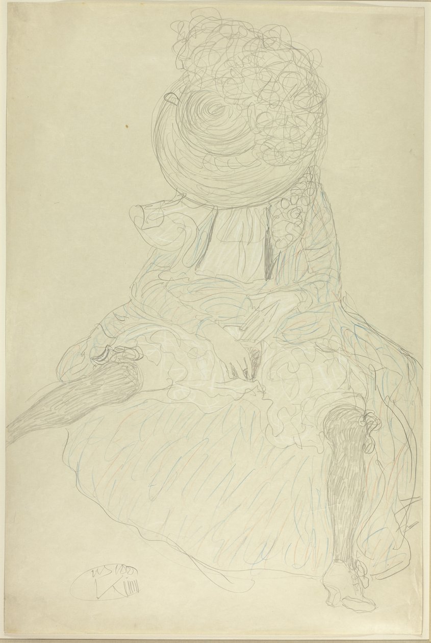 Önden Oturan Kadın Şapkalı, Yüzü Kapşonlu by Gustav Klimt