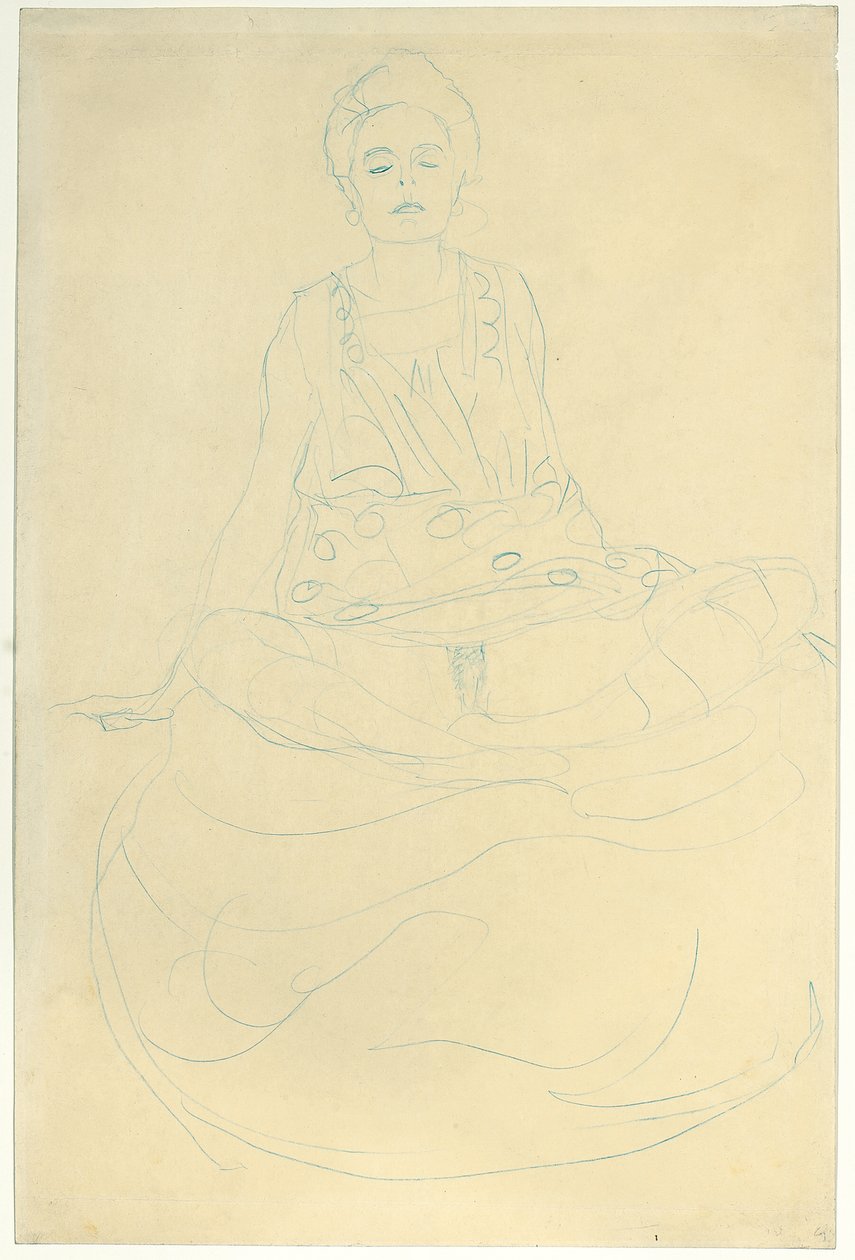 Önden yarı çıplak oturan, yaklaşık 1907 (kağıt üzerine kurşun kalem) by Gustav Klimt