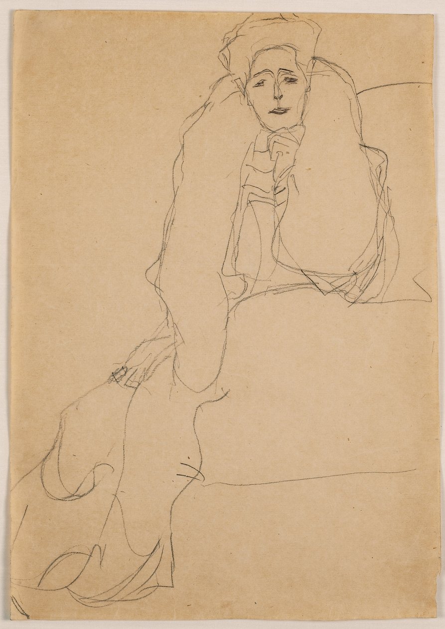 Solda Oturan Üst Vücut Öne Eğik; Sola oturmuş, gövde önde, sola yaslanmış, 1904-1905 by Gustav Klimt