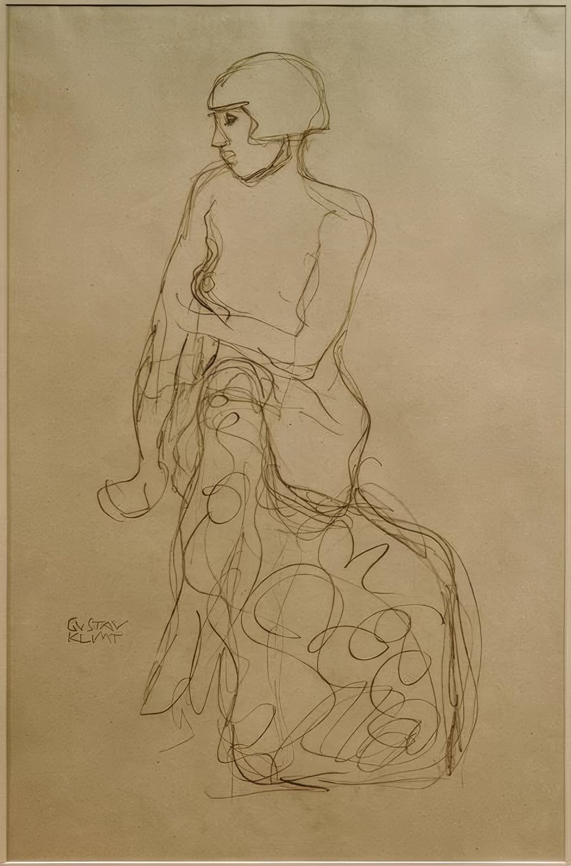 Yarım hareket sola oturmak by Gustav Klimt