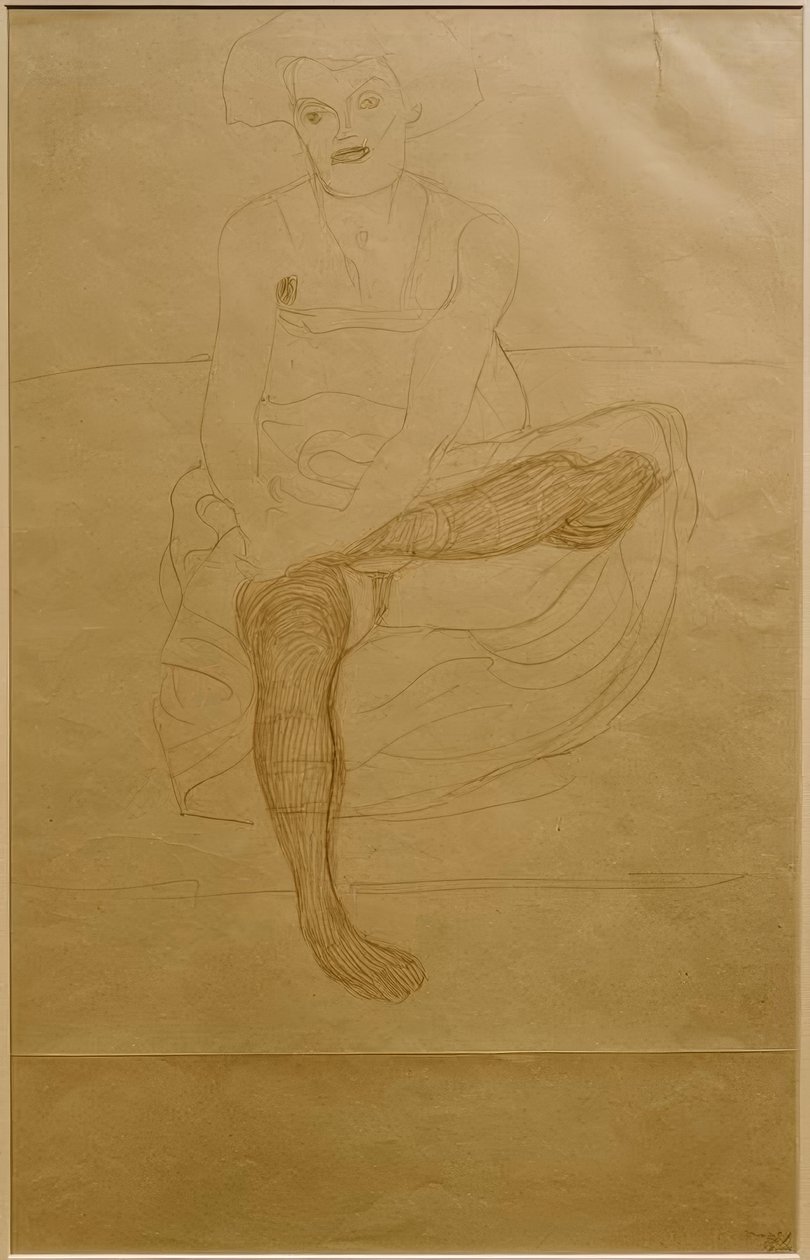 Oturan kadın önden yarı çıplak by Gustav Klimt