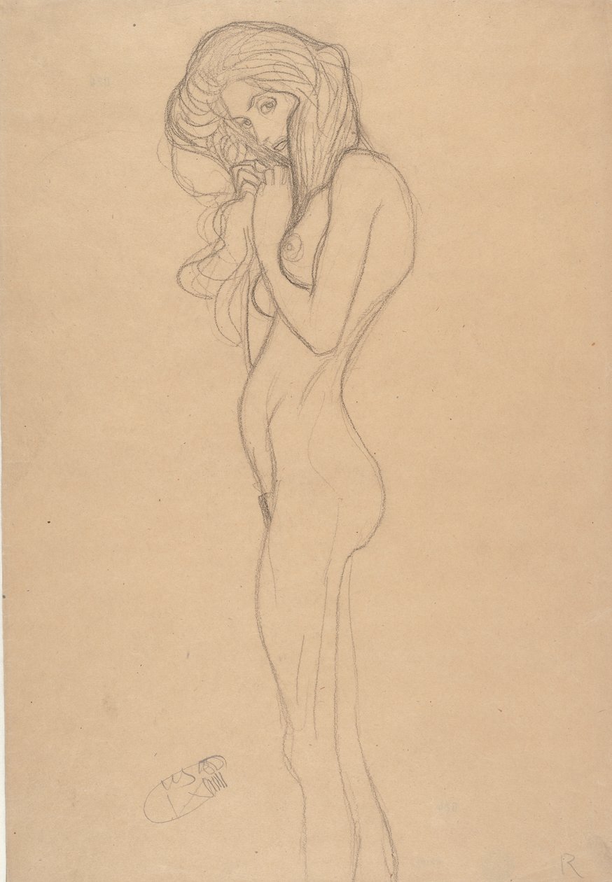 Beethoven Frizi için Ayakta Çıplak Kadın Çalışması, 1901. by Gustav Klimt