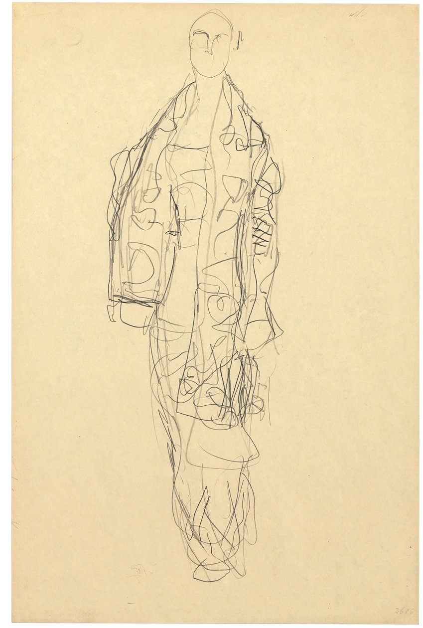 Pelerinli Ayakta Duran Kadın, c.1914-16 (kağıt üzerine kurşun kalem) by Gustav Klimt