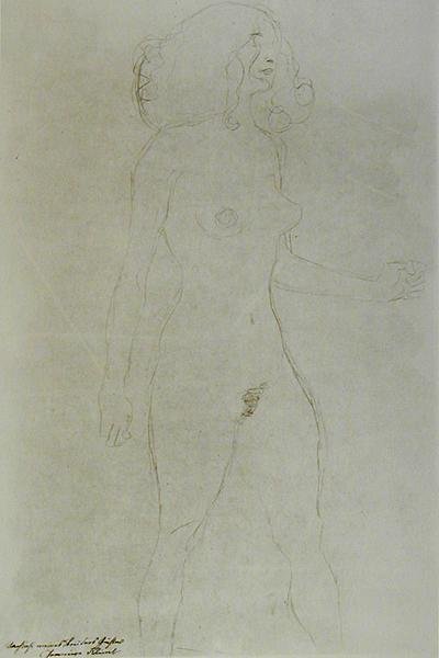 Ayakta Çıplak (kağıt üzerine kurşun kalem) (s/b fotoğraf) by Gustav Klimt
