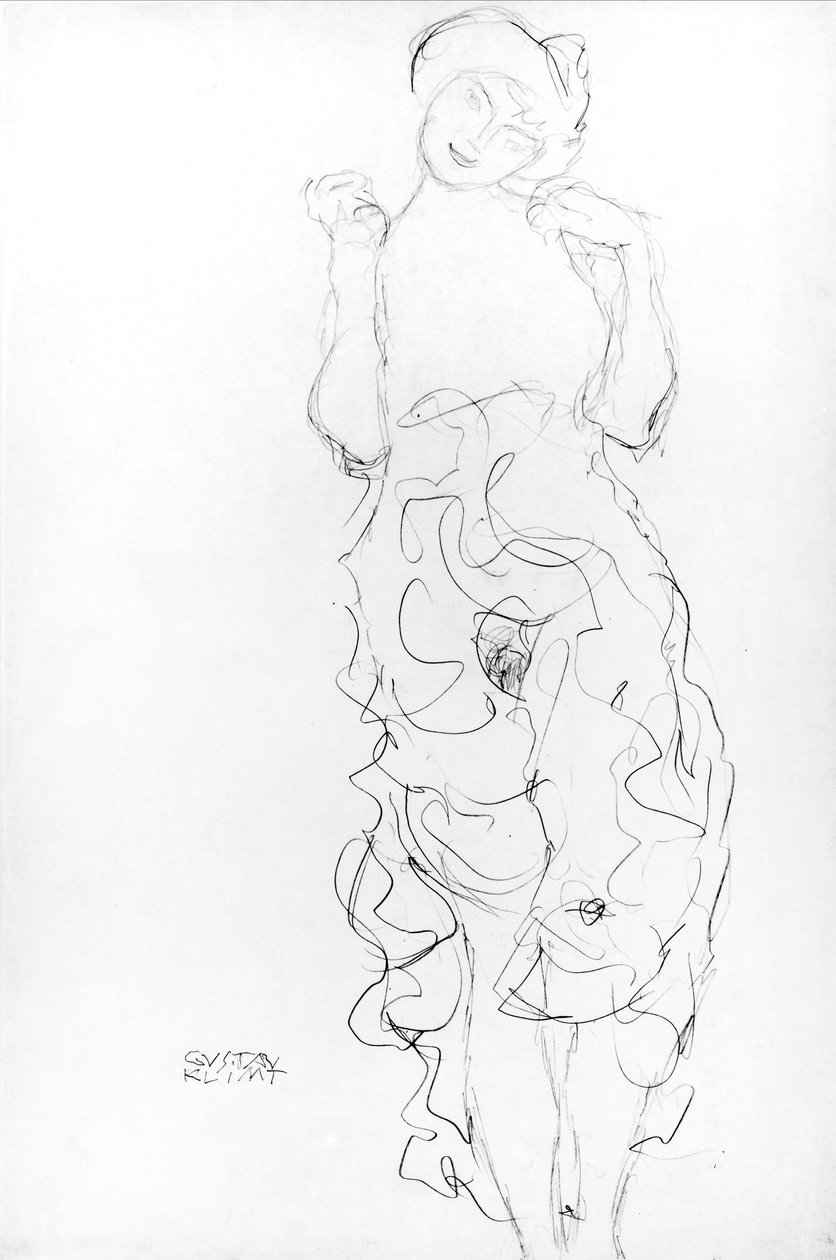 Çıplak Ayakta, Kolları Kaldırılmış, c.1917/18 (kağıt üzerine kurşun kalem) (s/b fotoğraf) by Gustav Klimt