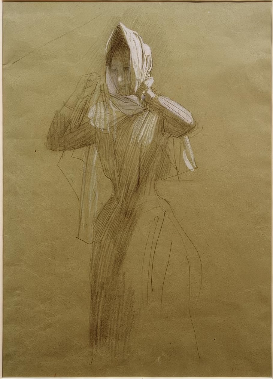 Ayakta duran genç kadın, başörtüsü sarma by Gustav Klimt