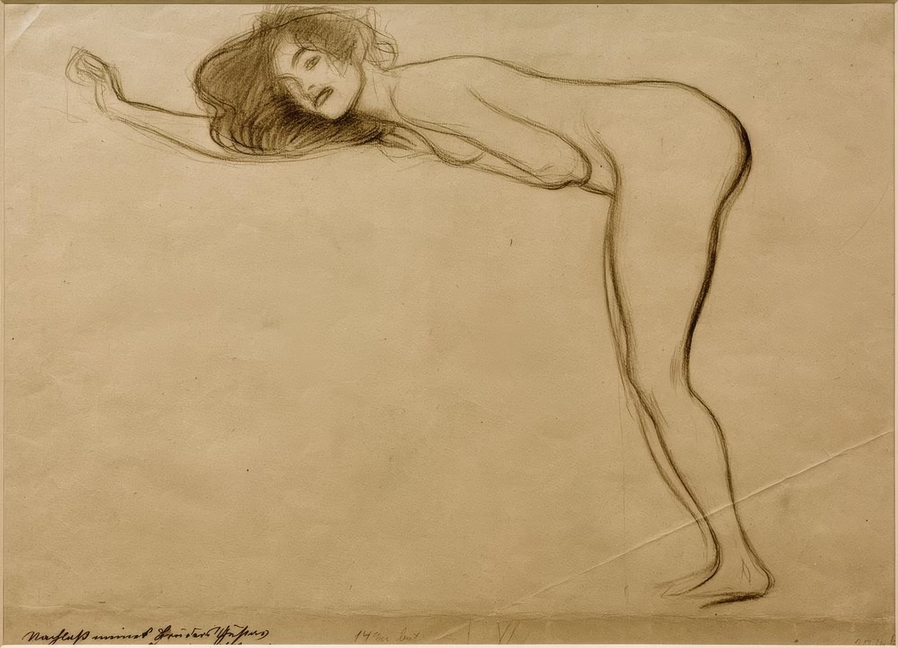 Sola doğru eğilmiş vücudu ile çıplak kız ayakta by Gustav Klimt
