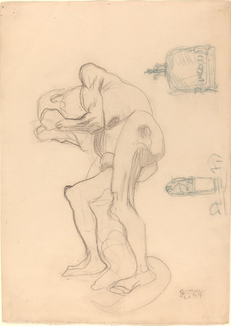 Yumruklarını Sıkan Çıplak Yaşlı Bir Kadın ve İki Dekoratif Objenin İncelenmesi by Gustav Klimt