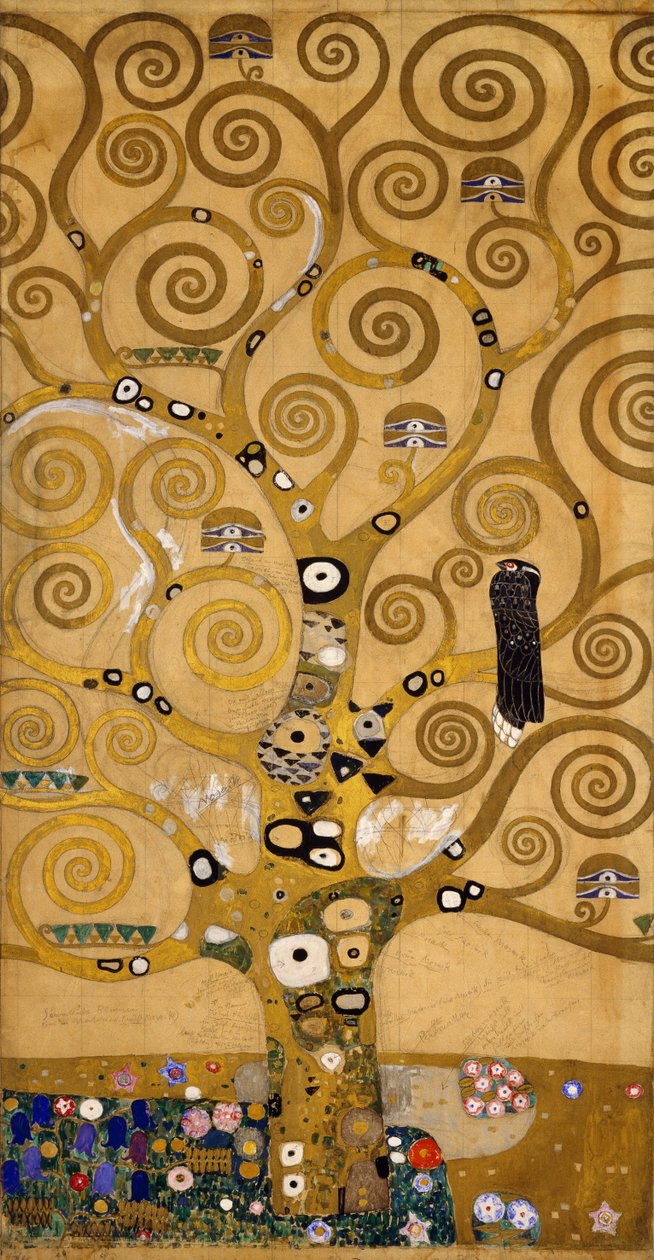 Sol taraftaki Hayat Ağacı (Stoclet Friz) detayı, c.1905-09 (tempera ve sulu boya) by Gustav Klimt