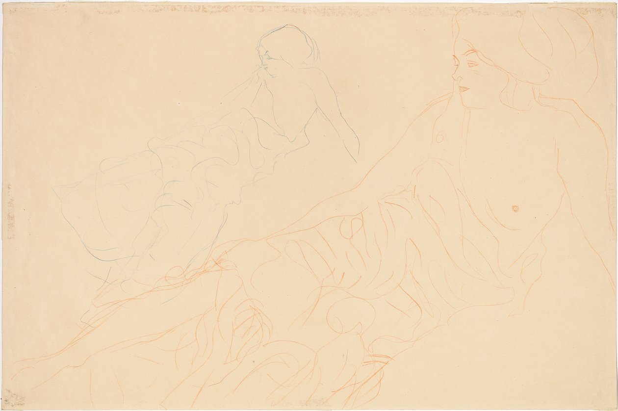 Yatan bir kadınla ilgili iki çalışma, 1913 by Gustav Klimt