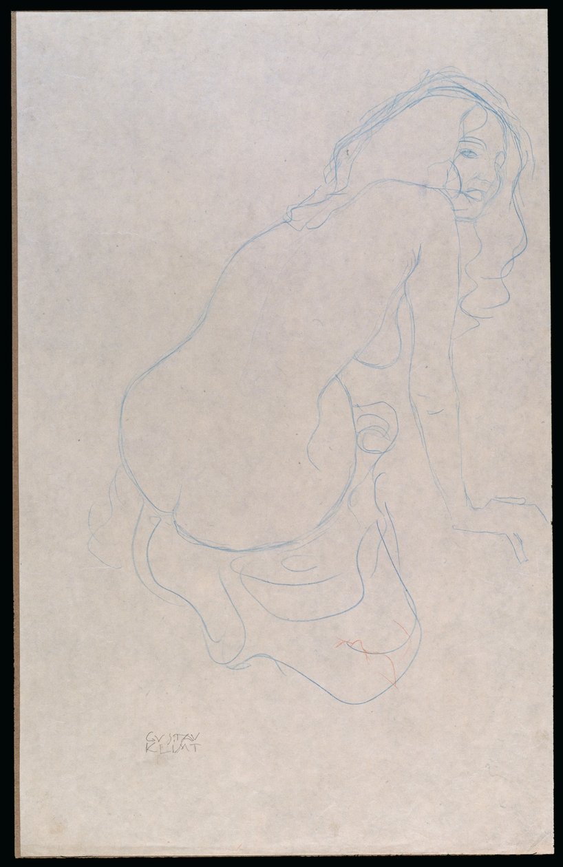 Sağa Eğik Uzun Saçlı Kadın, c.1910-11 by Gustav Klimt