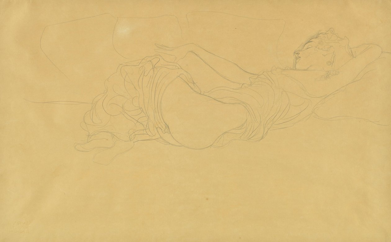 Kadın Sırtüstü Yatarken, Kısmen Giyinmiş by Gustav Klimt