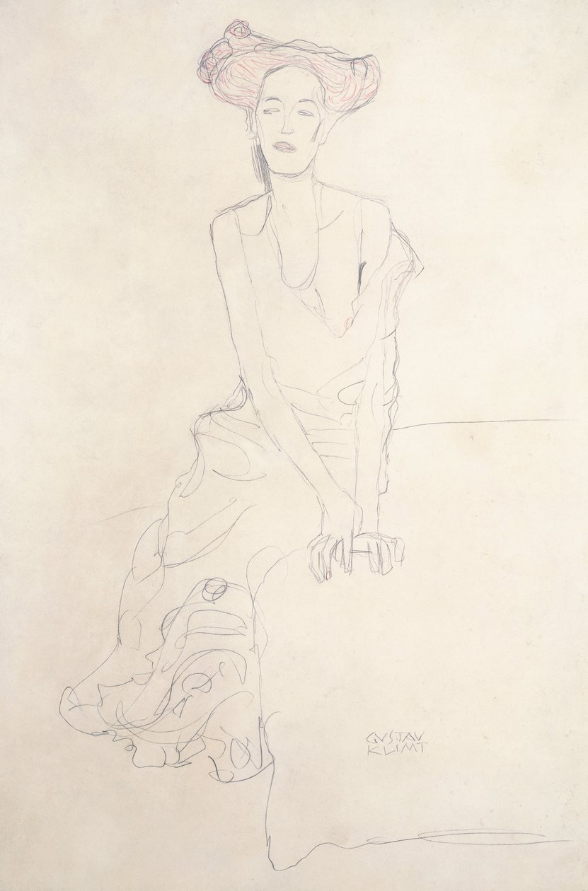 Genç Kadın, elleriyle kendini destekliyor by Gustav Klimt