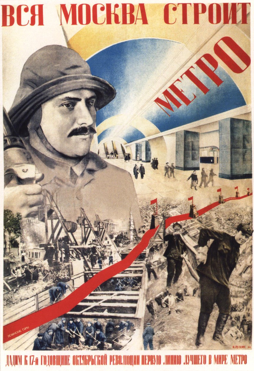 Tüm Moskova Metro Posterini inşa ediyor, 1934 by Gustav Klutsis