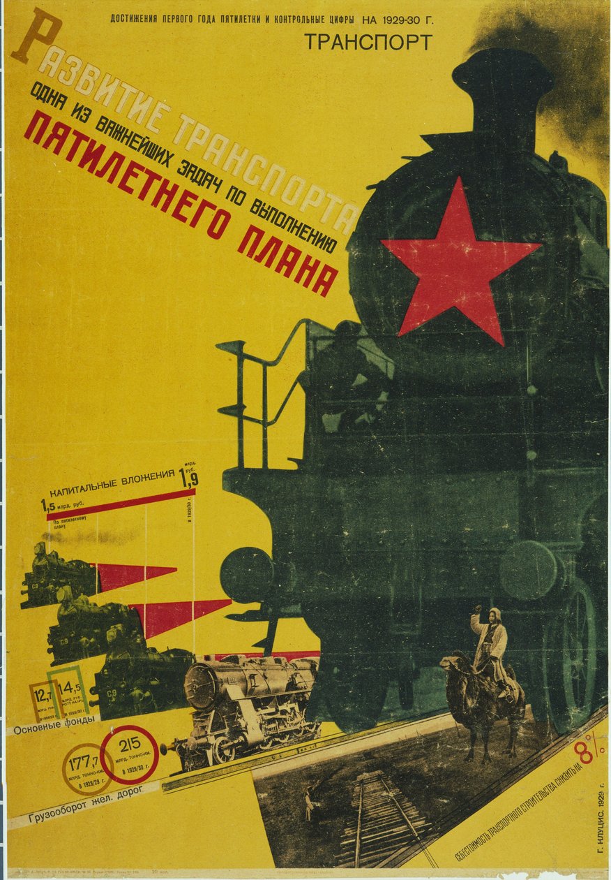 Ulaştırmanın Gelişimi, Beş Yıllık Plan Afişi, 1929 by Gustav Klutsis