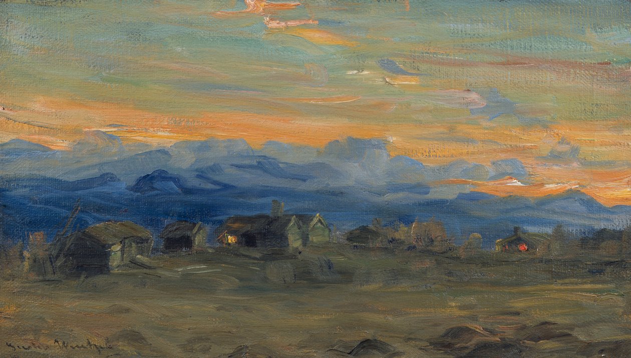 Akşam ışığında dağ çiftliği by Gustav Wentzel