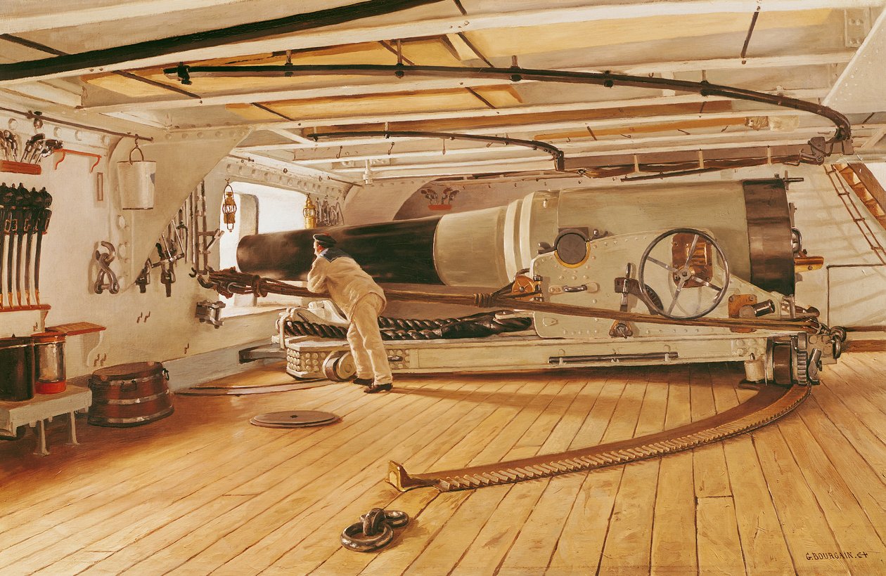 Twenty-Seven Pound Cannon on a Battleship  by Gustave Bourgain