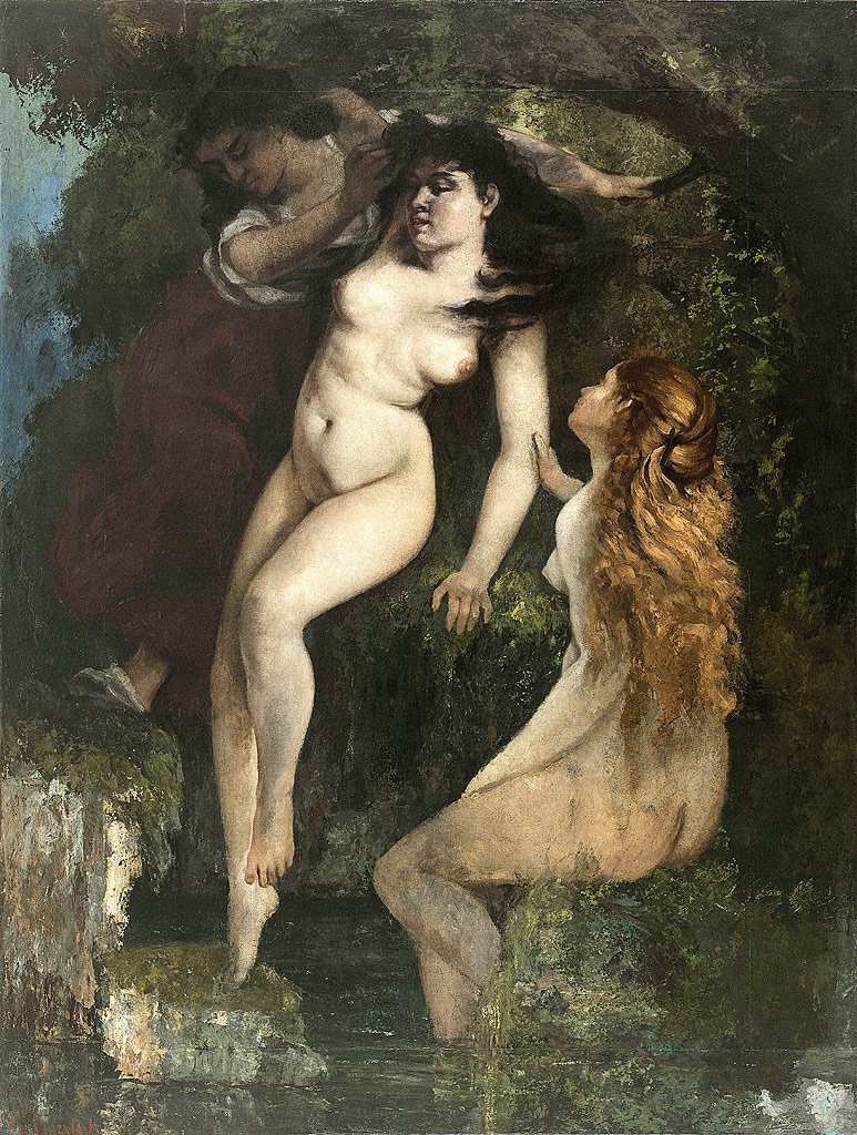 Üç banyo yapanlar by Gustave Courbet
