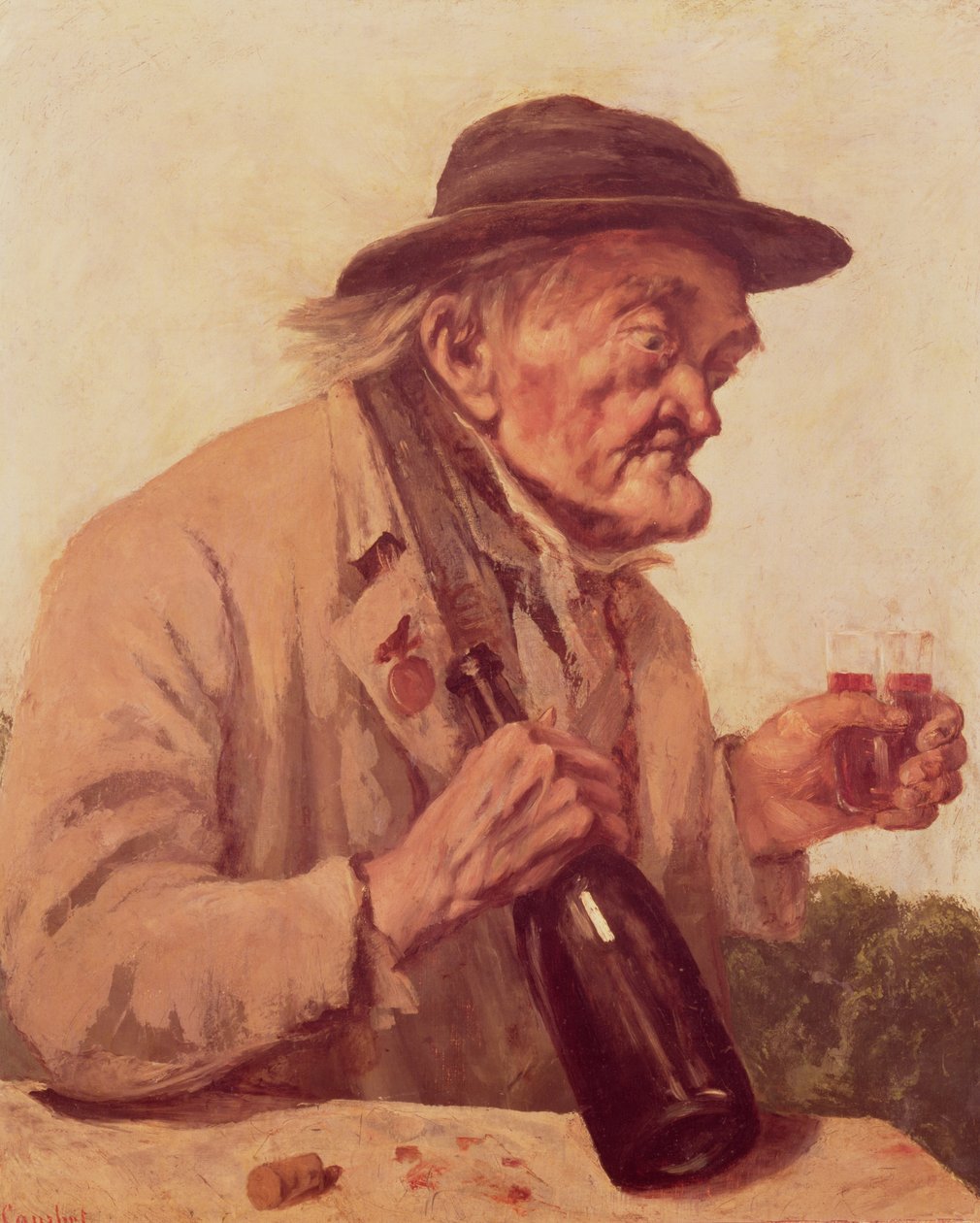 Bir kadeh şarap ile yaşlı adam by Gustave Courbet