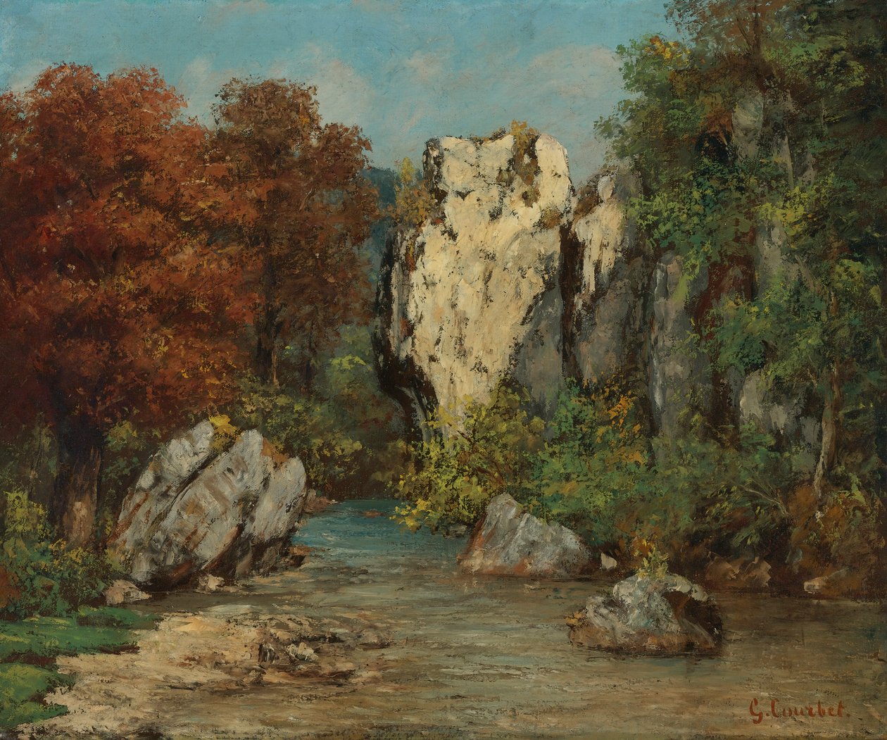 Akış ve kaya ile manzara by Gustave Courbet