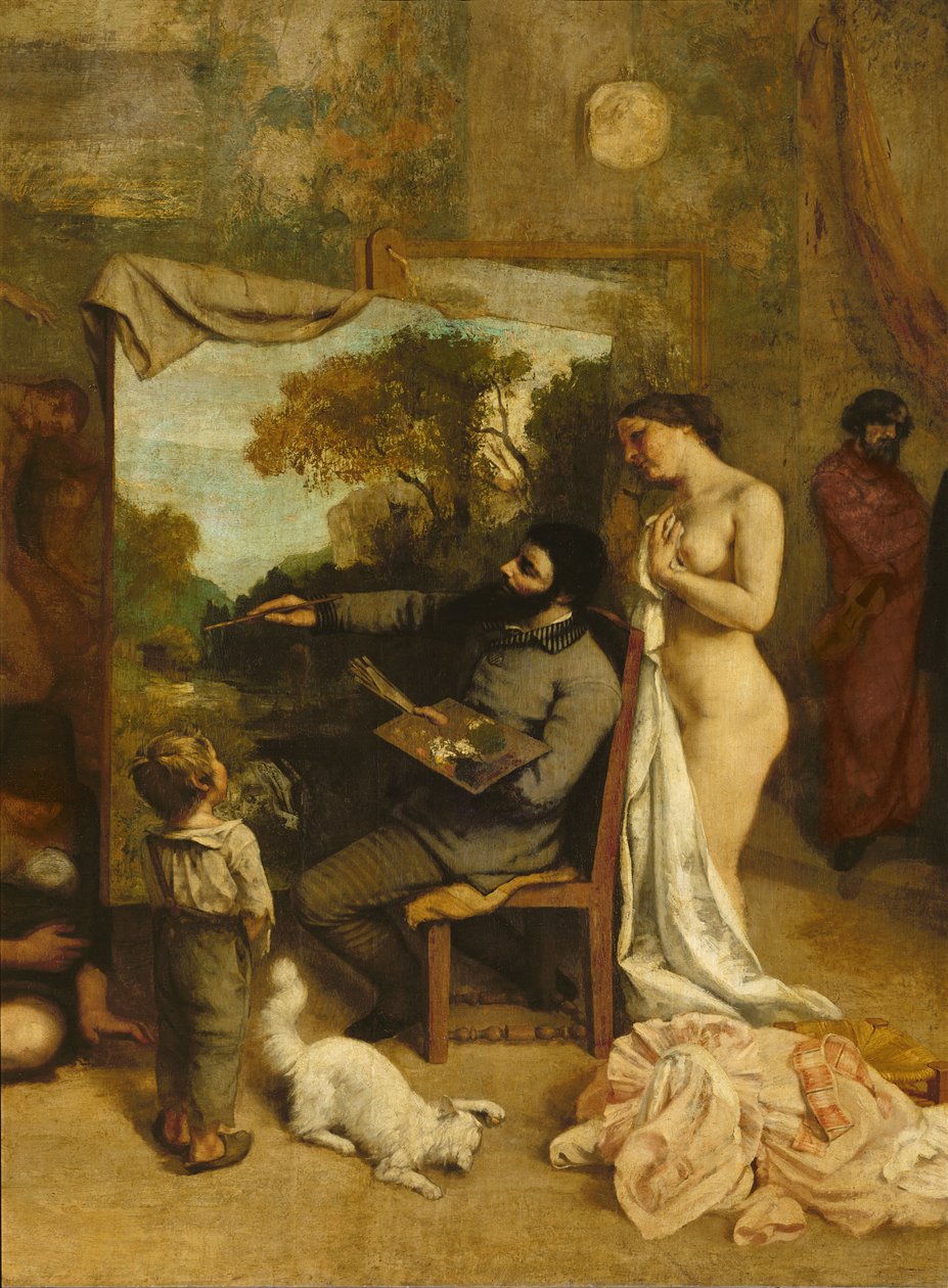 Sanatçının Atölyesi, Gerçek Bir Alegori, ressamın detayı ve modeli, 1854-55 by Gustave Courbet