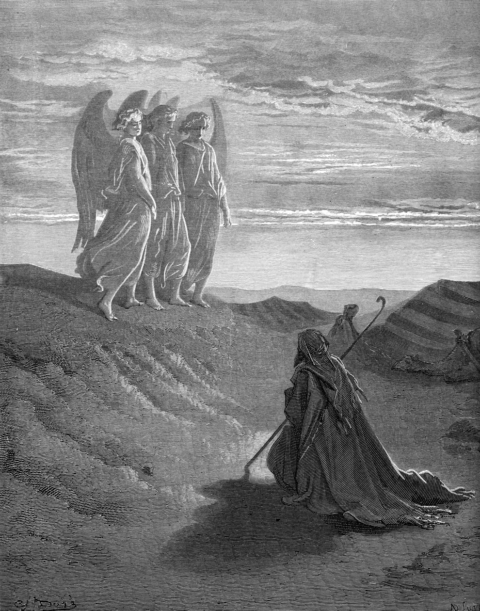 Abraham and the Three Angels, engraving by Doré. - Bible by Gustave Dore