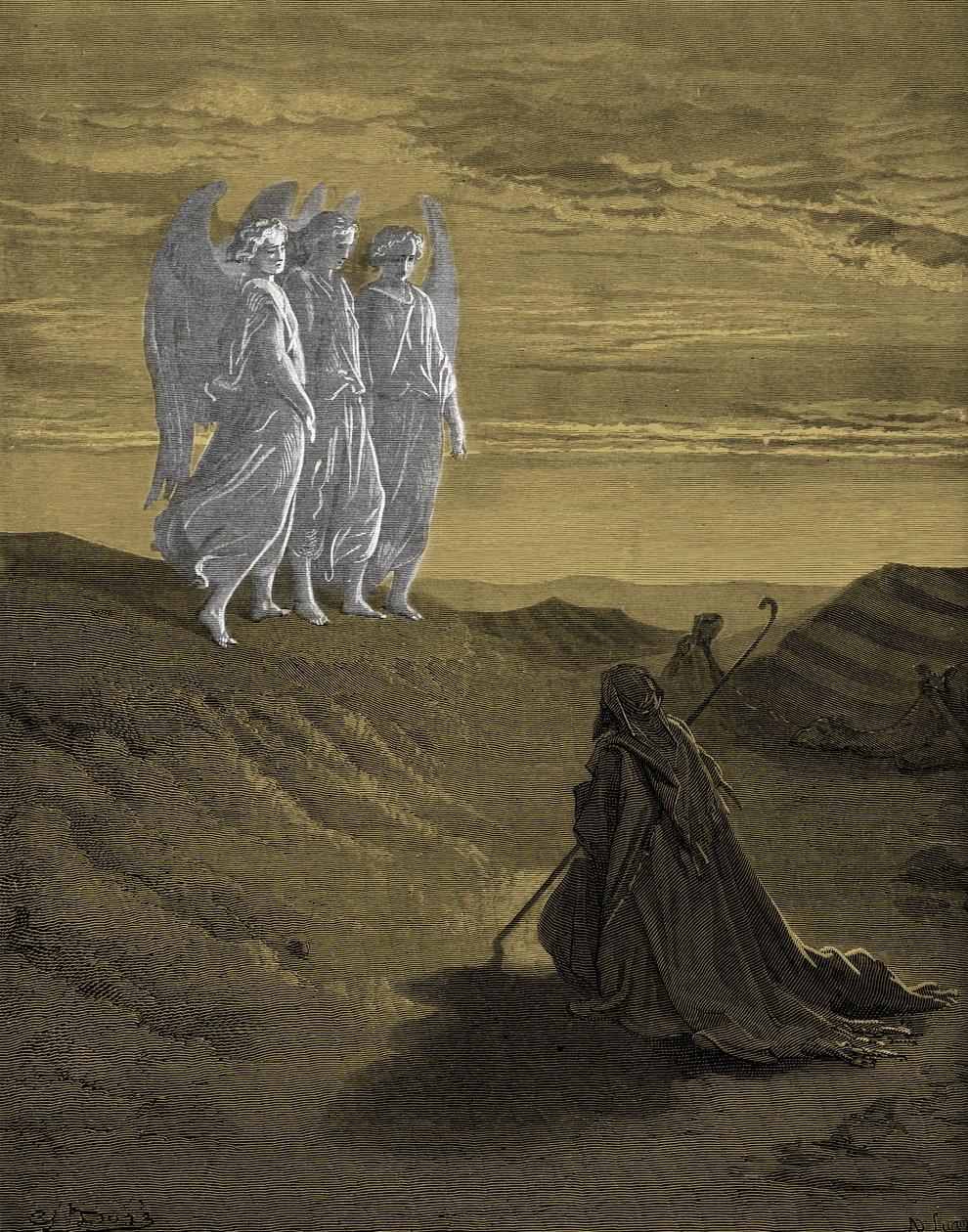 Abraham and the Three Angels, engraving by Doré. - Bible by Gustave Dore
