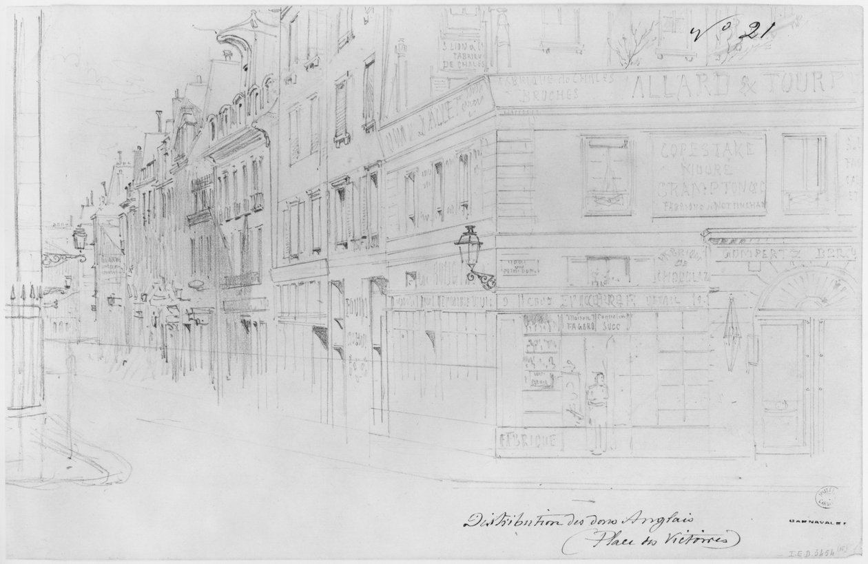 Paris Kuşatması Albümü, İngiliz bağışlarının dağılımı, place des Victoires (kağıt üzerinde kalem ve kahverengi mürekkep yıkama ve kurşun kalem) by Gustave Dore
