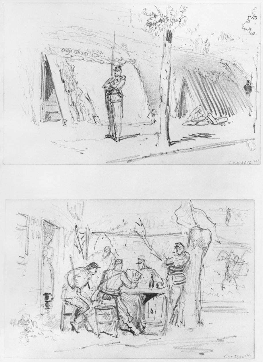 Album of the Siege of Paris, Sentry, Guards (pen und brown ink wash und pencil on paper) by Gustave Dore