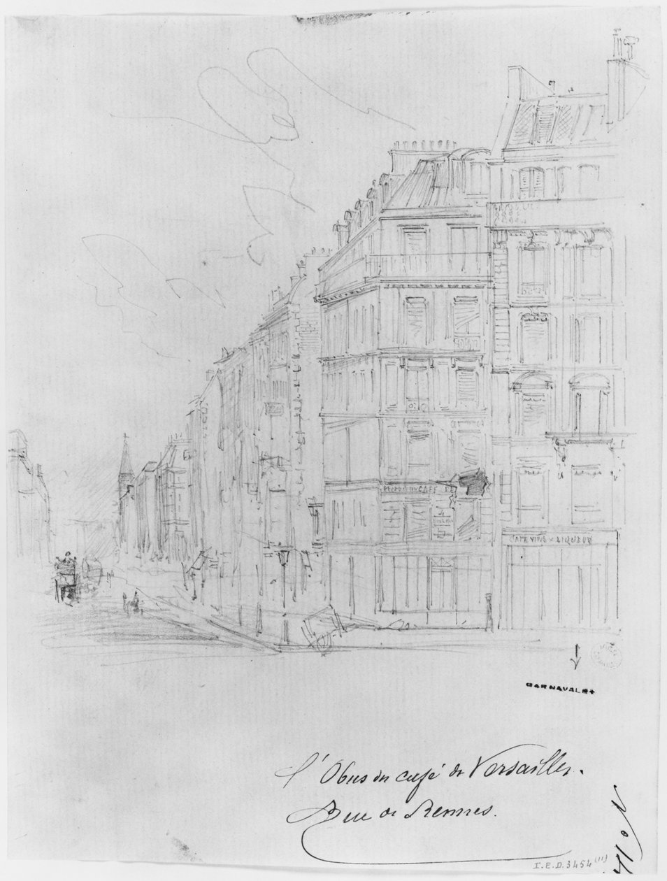 Paris Kuşatması albümü, Cafe de Versailles Kabuğu, rue de Rennes (kağıt üzerinde kalem ve kahverengi mürekkep yıkama ve kurşun kalem) by Gustave Dore