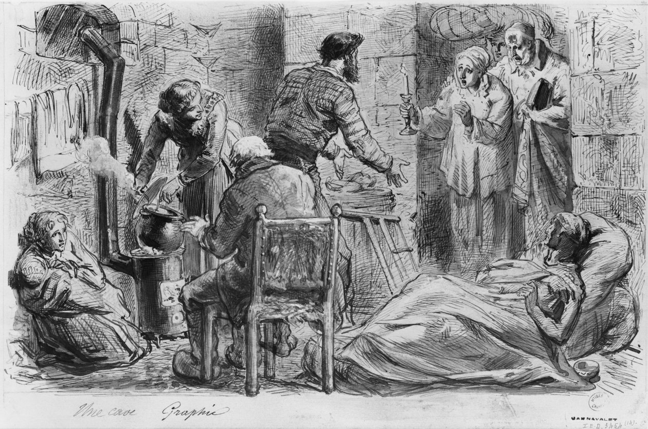 Paris Kuşatması albümü, bir mahzen (kağıt üzerinde kalem ve kahverengi mürekkep yıkama ve kurşun kalem) by Gustave Dore